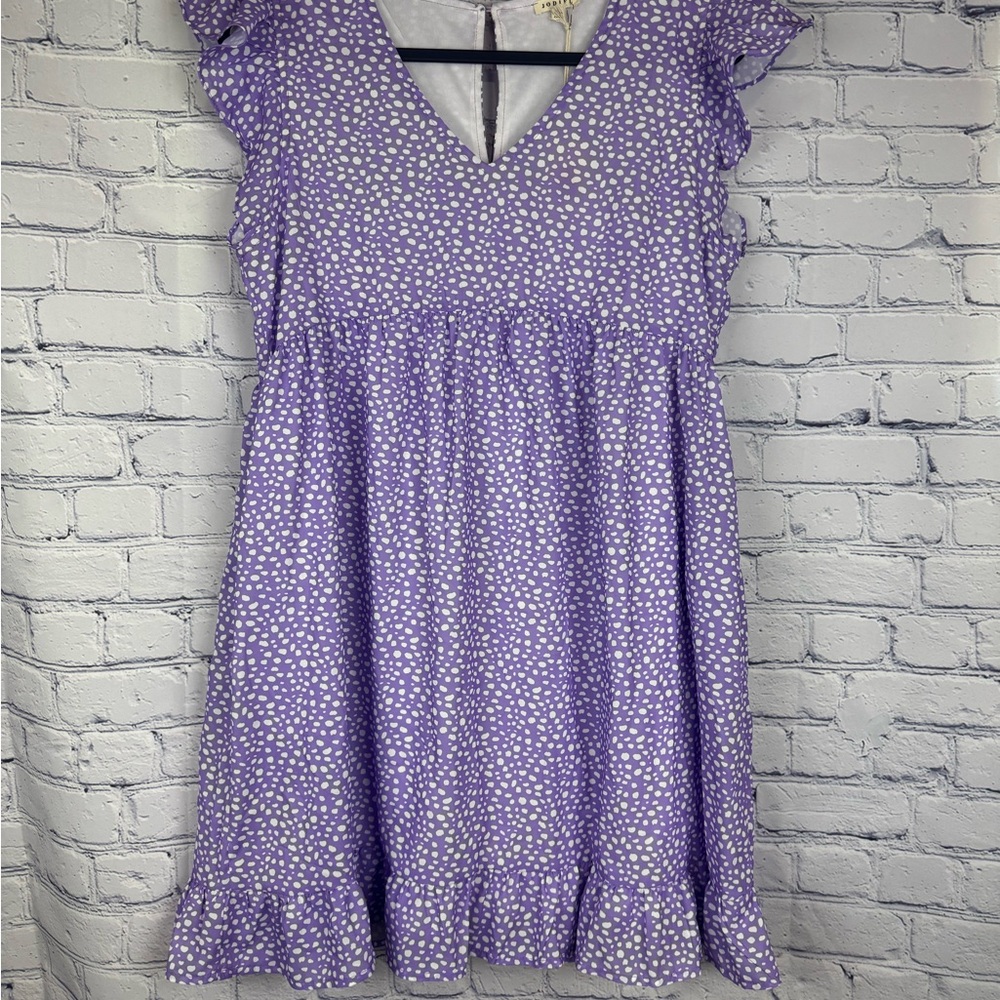 JODIFL Purple Mini Dress with Ruffled Hem and V-Neck